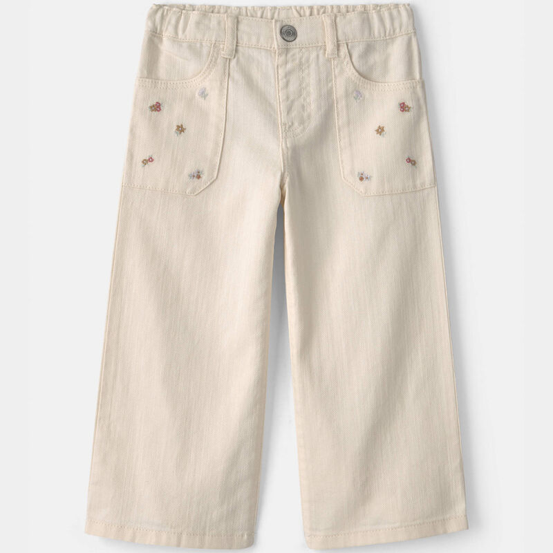 Toddler Girl Floral Twill Pants - Cream