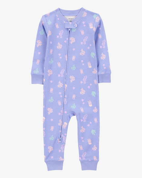toddler girl 1-piece jellyfish 100% snug fit cotton footless pajamas - purple