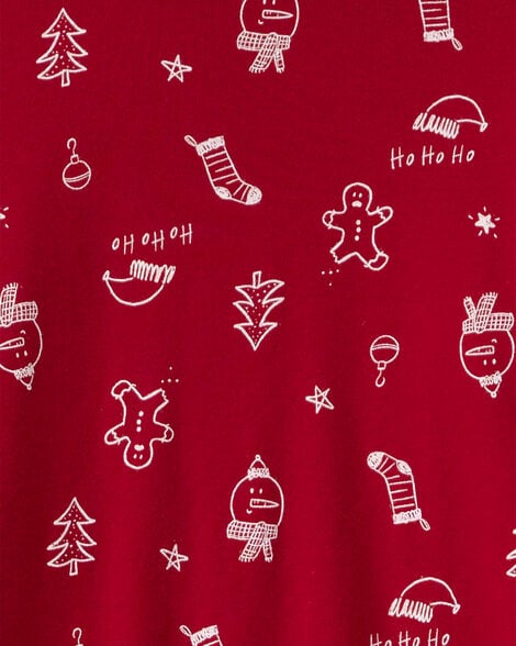 Adult Christmas 100% Cotton Snug Fit 2-Piece Pajamas - Red