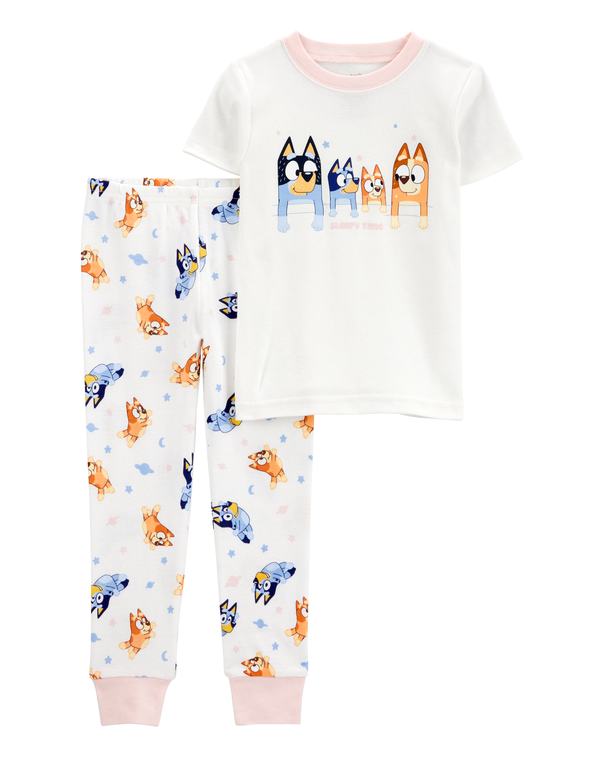 Toddler Girl Bluey Snug Fit Cotton 2-Piece Pajamas - White