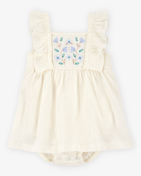 baby floral flutter bodysuit dress - ivory