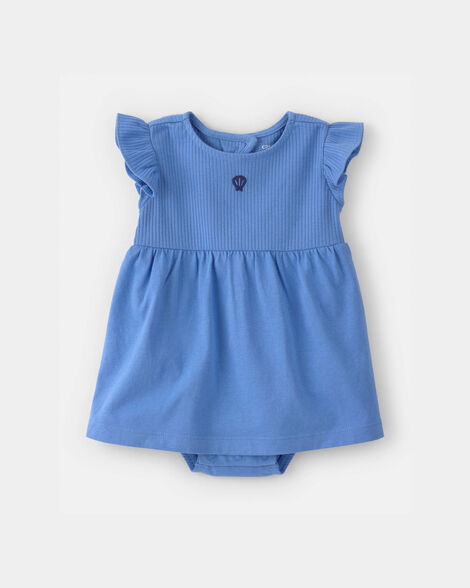 baby girl seashell short-sleeve bodysuit dress - blue