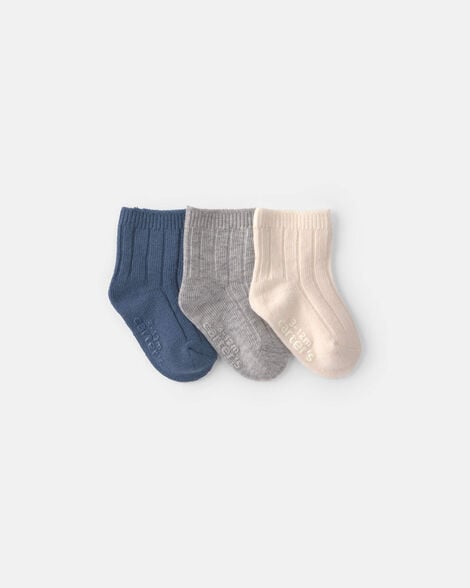 baby 3-pack baby booties - blue/ivory/grey