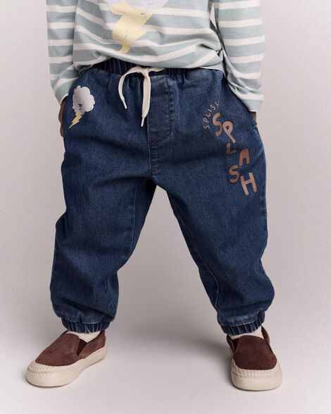 Toddler 'Splish, Splash' Jogger Pant in Denim - Blue