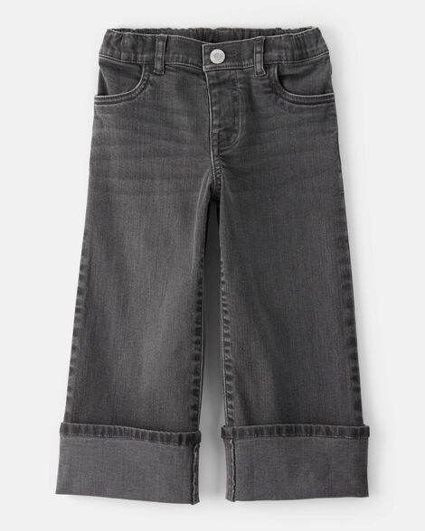 Toddler Girl Denim Wide-Leg Cuff Jeans - Grey