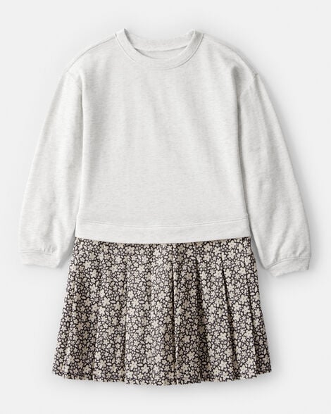 girls floral sweatshirt dress - grey/green