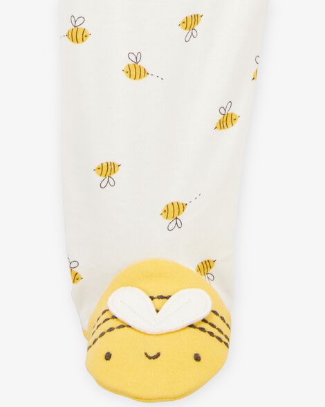  Product image 3 of Baby Bee Print 2-Way Zip Cotton Sleep & Play Pajamas - Cream