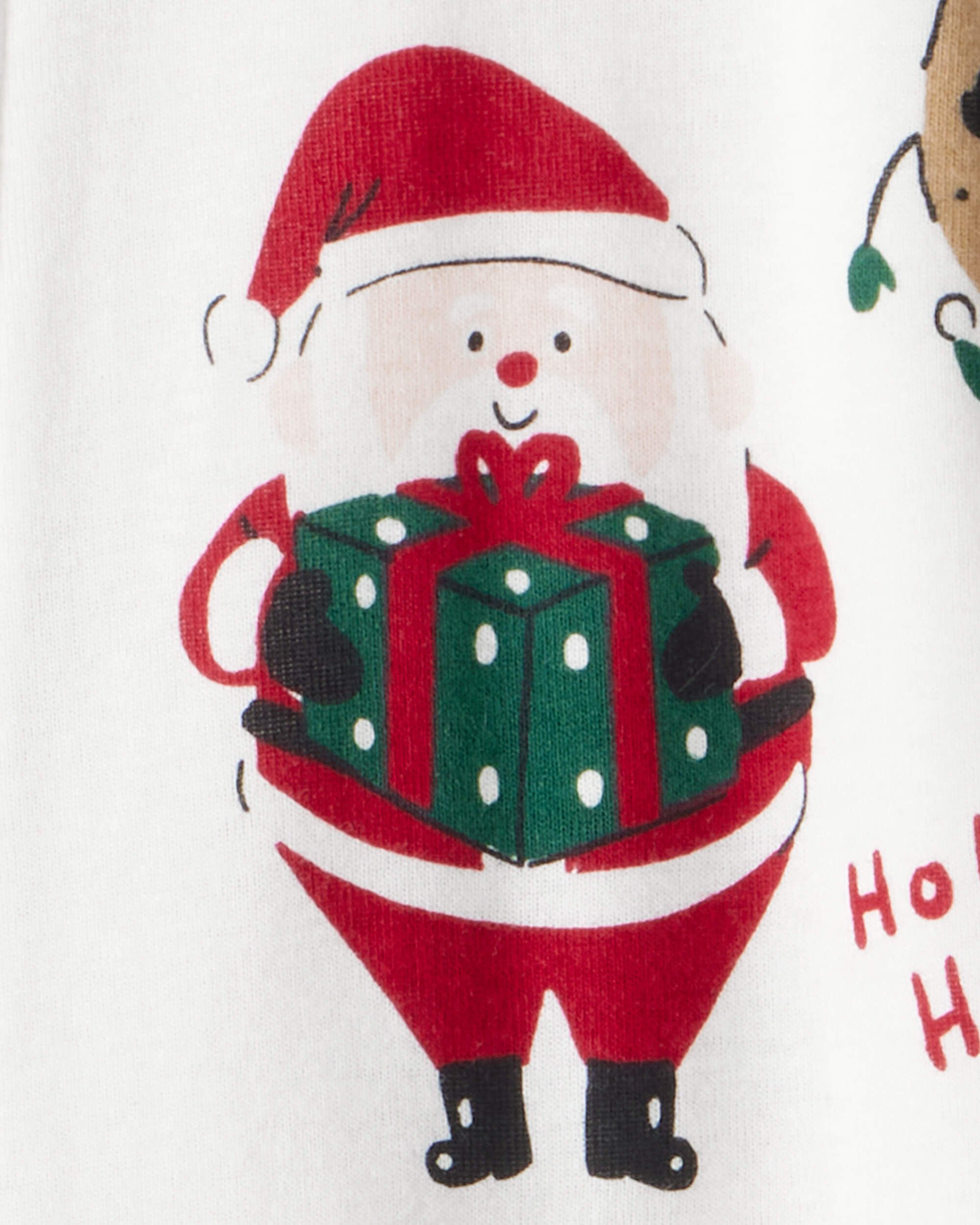 Toddler Beige Santa Milk & Cookies 100% Cotton Long-Sleeve Snug Fit 1-Piece Pajamas - White