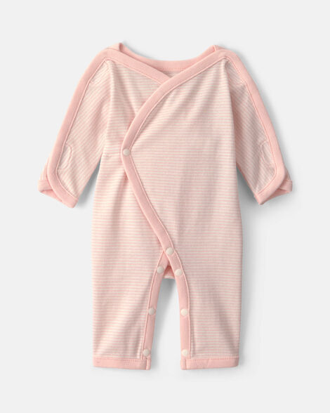 baby girl striped 100% cotton sleep & play pajama - pink
