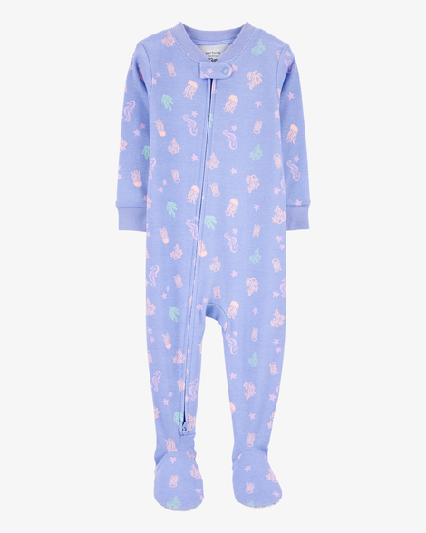 baby girl 1-piece jellyfish 100% snug fit cotton footie pajamas - purple