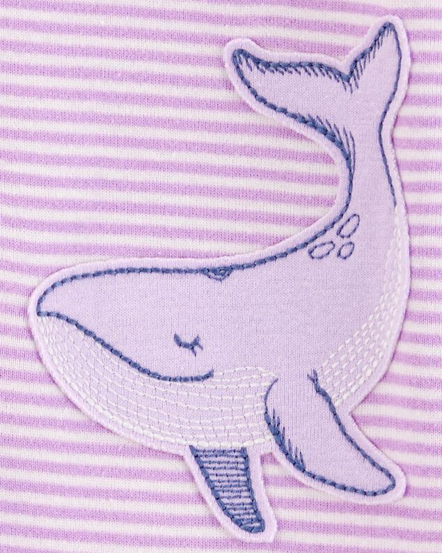 Product image 2 of Baby Girl Whale Striped Snug Fit Cotton Footless 1-Piece Pajamas - Purple