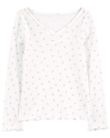 Kid Butterfly Print Ribbed Top