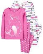 4-Piece Narwhal 100% Snug Fit Cotton PJs, , hi-res