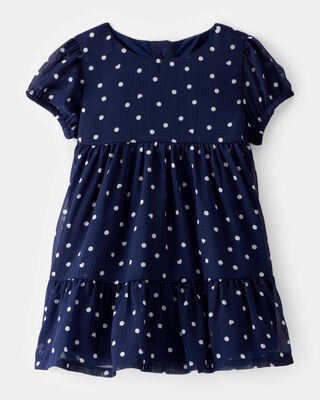 Product image 1 of Baby Polka Dot Chiffon Crinkle Short-Sleeve Dress - Navy