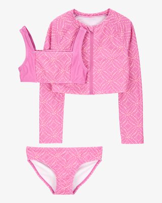 Product image 1 of Kid 3-Piece Geometric Rashguard Swimsuit Set - Pink