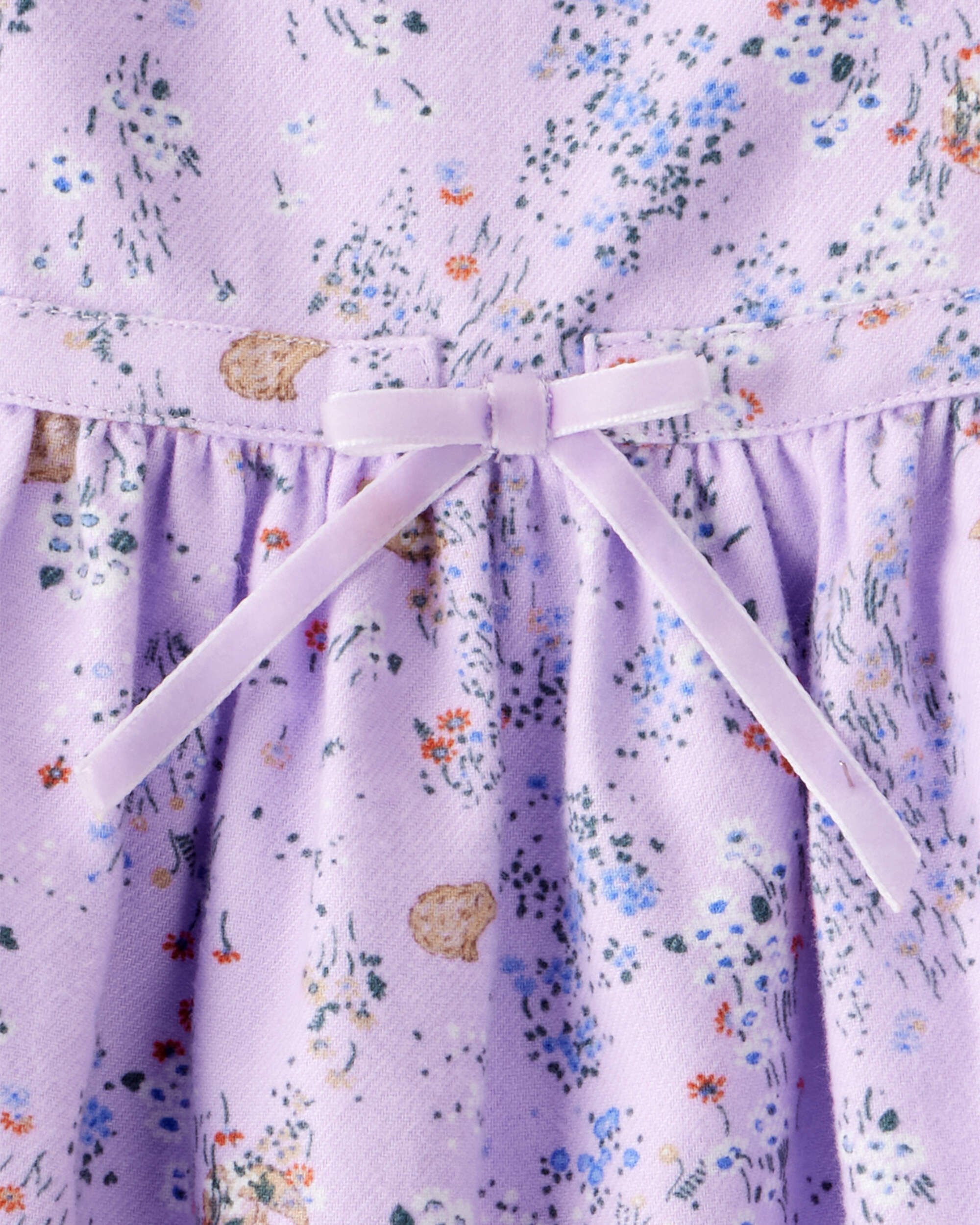Baby Girl Floral Bunny Print  Long-Sleeve Dress - Purple