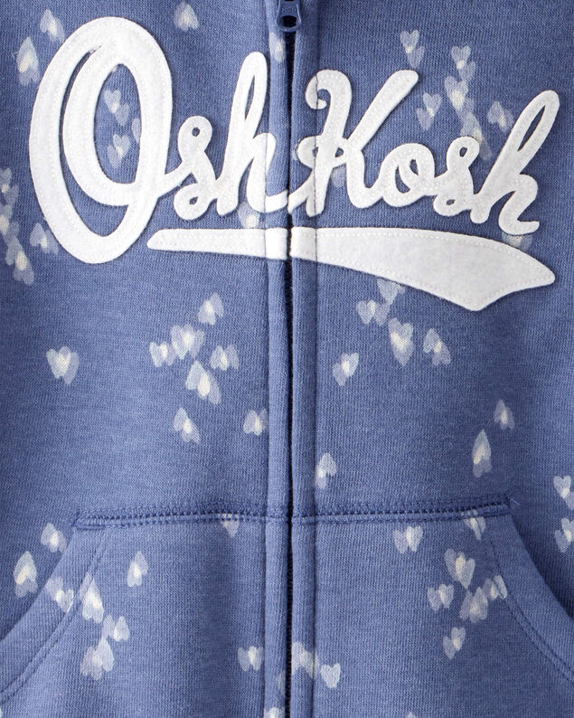 Product image 2 of Toddler Heart Print OshKosh Fleece Logo Zip Jacket - Blue