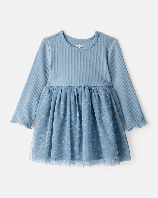 Product image 1 of Baby Girl Floral Print Long-Sleeve Dress - Blue