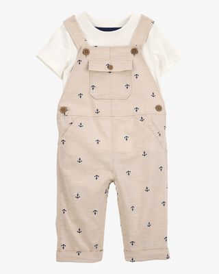 Product image 1 of Baby 2-Piece Anchor Tee & Overall Set - Tan/Ivory