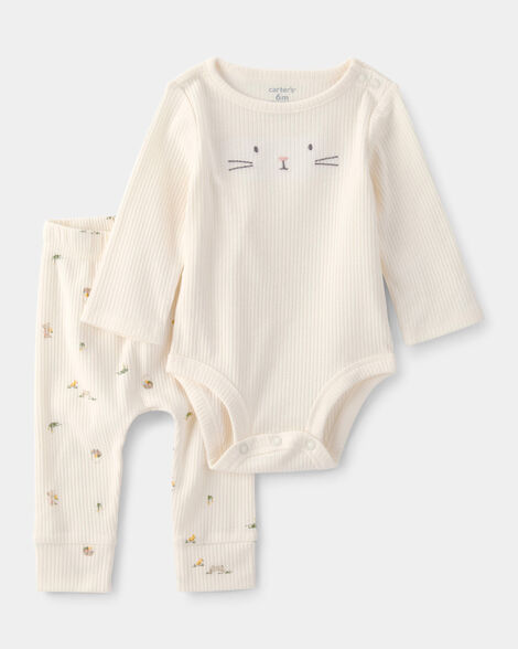 baby 2-piece easter bunny rib tee & pant set - cream