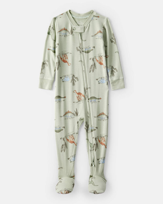 Product image 1 of Baby Boy Dinosaur Print PurelySoft Long-Sleeve 2-Way Zip 1-Piece Pajamas - Green