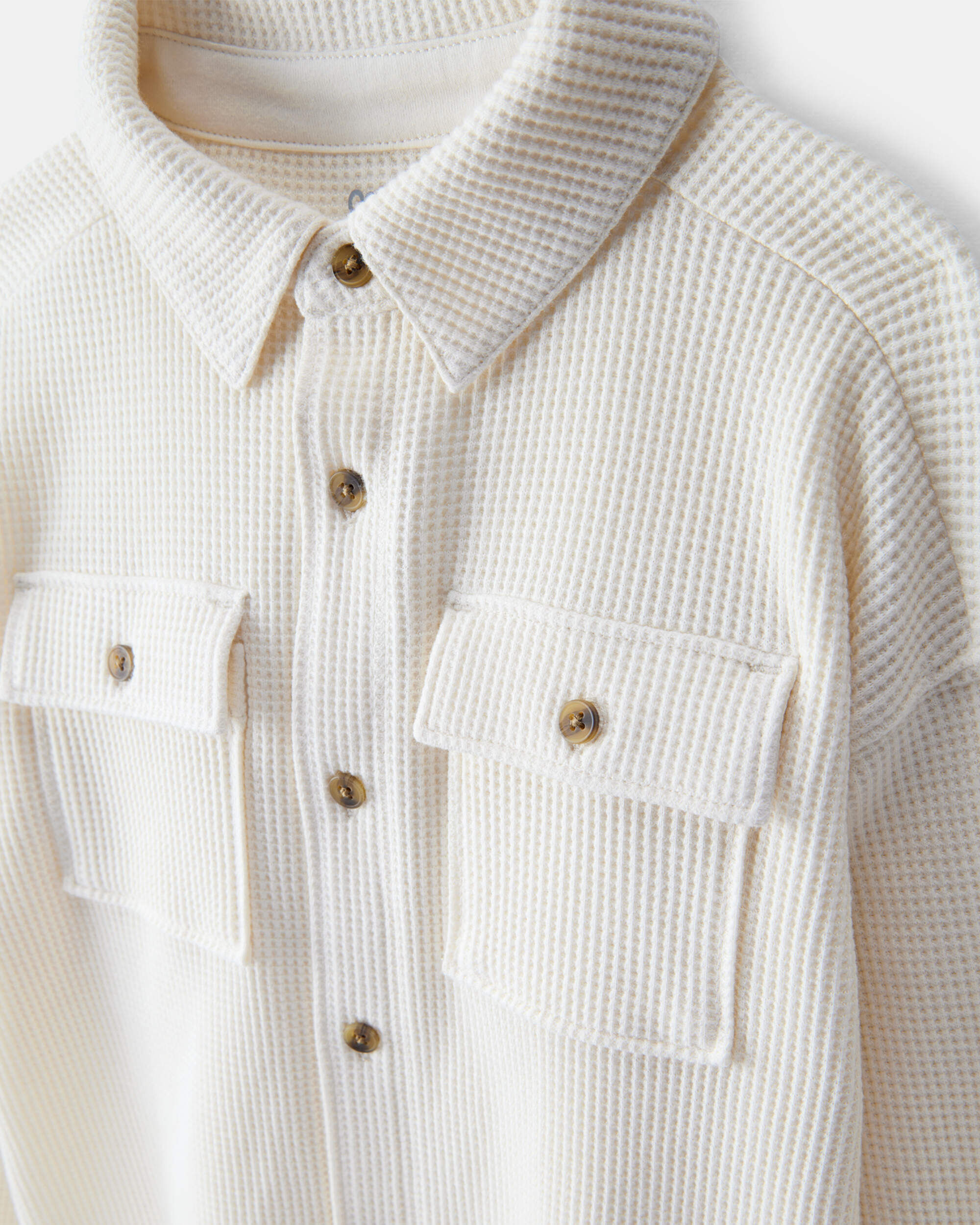 Toddler Boy Long-Sleeve Waffle Knit Utility Shirt - White