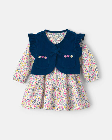 baby girl 2-piecefloral corduroy long-sleeve dress set