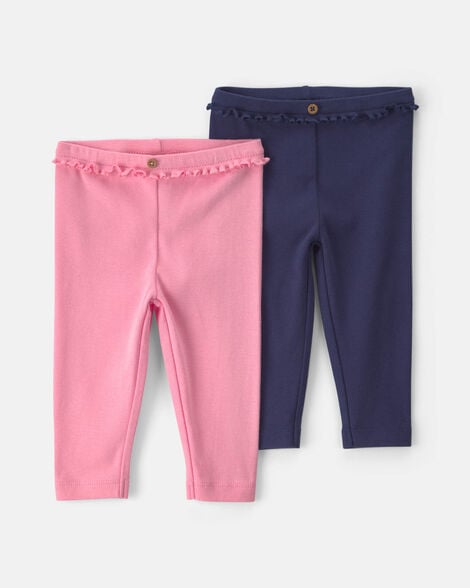 baby girl 2-pack cotton pull-on pants - pink/navy blue