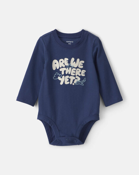 baby boy 'are we there yet?' long-sleeve graphic bodysuit - navy blue
