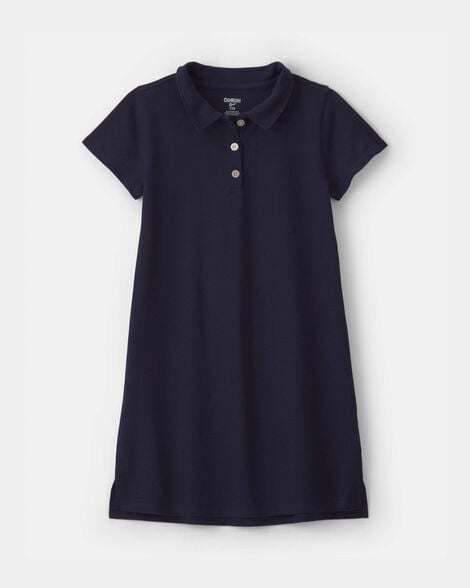 Girls Uniform Piqué Short-Sleeve Dress - Navy