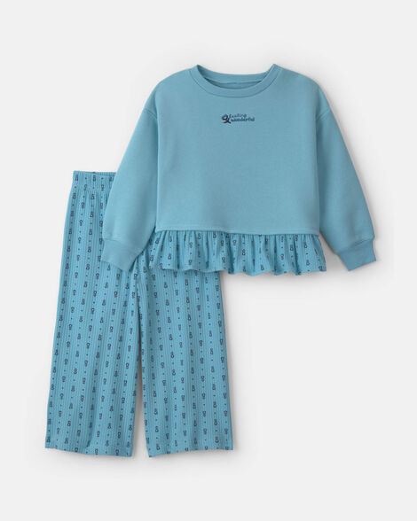 baby girl 2-piece floral fleece long-sleeve top & pant set - blue