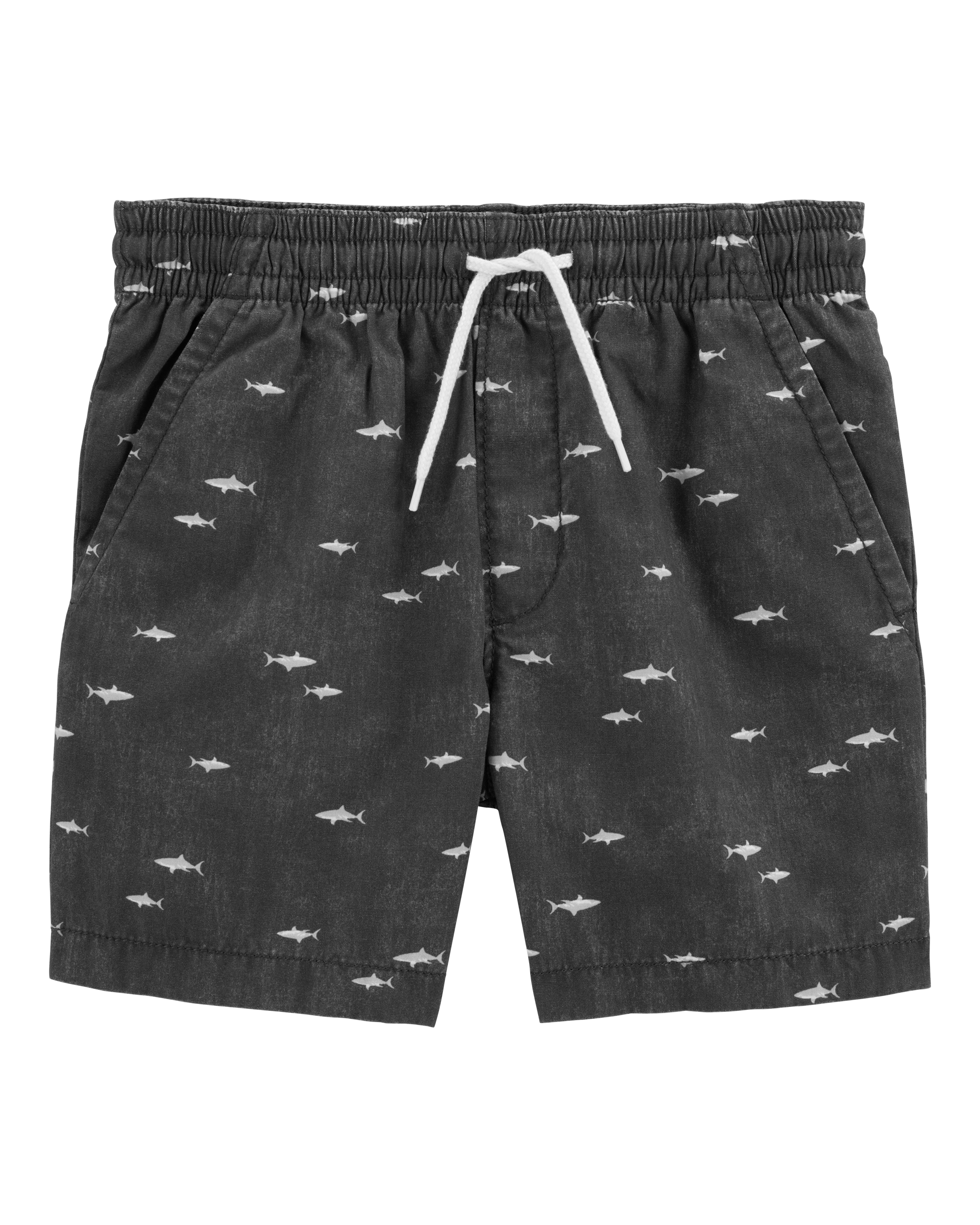 Kid Shark Print Pull-On Bermuda Short - Black