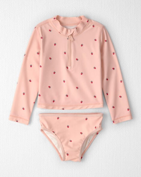 Toddler Girl 2-Piece Recycled Rashguard Swimsuit Set in Strawberry Print