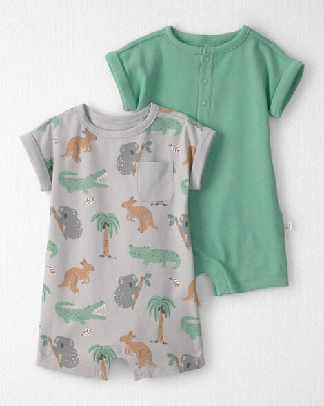 Baby 2-Pack Organic Cotton Rompers in Aussie Friends