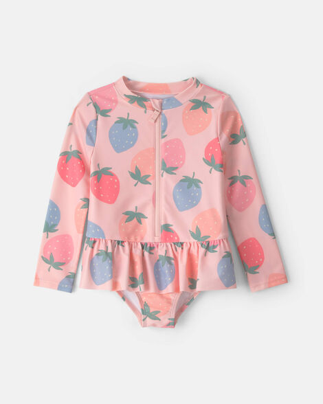 toddler girl strawberry rashguard - pink