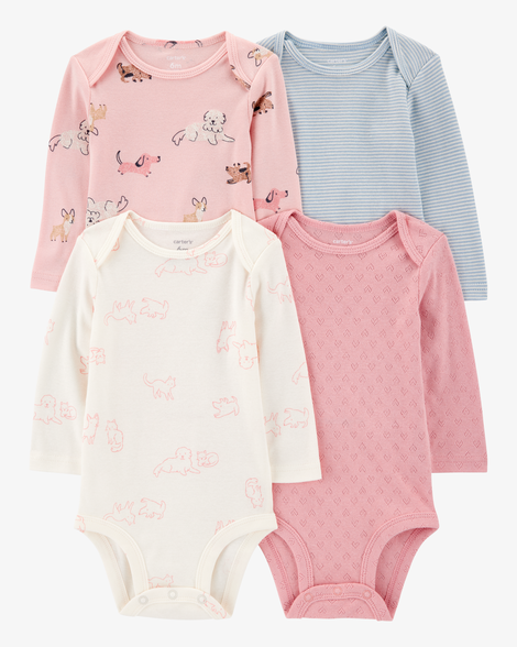 baby girl 4-pack puppy long sleeve bodysuits