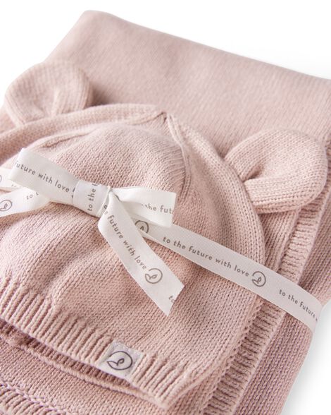 Product image 3 of Baby Organic Cotton Sweater Knit Blanket and Cap Gift Set