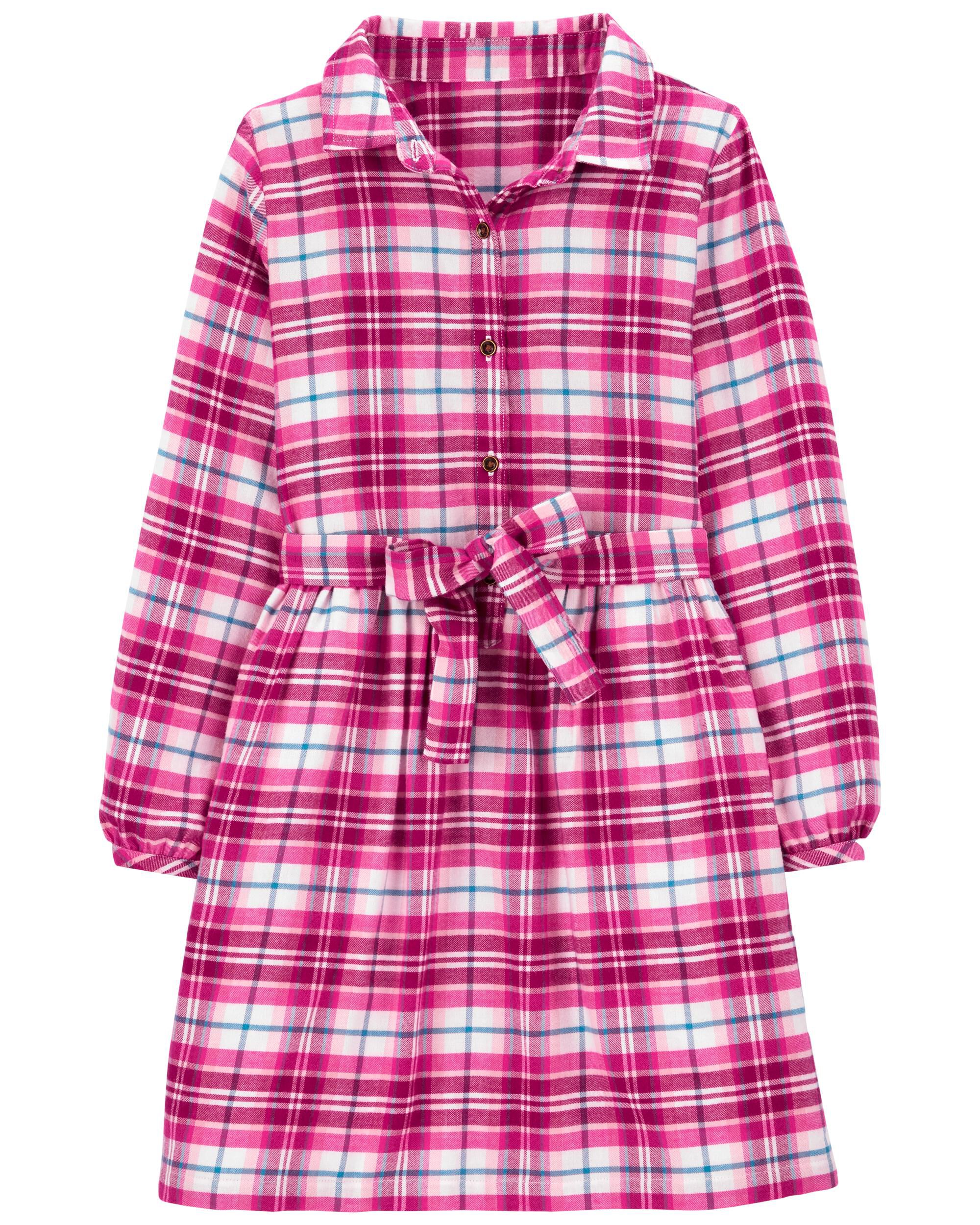 Kid Pink Plaid Button-Front Shirt Dress 