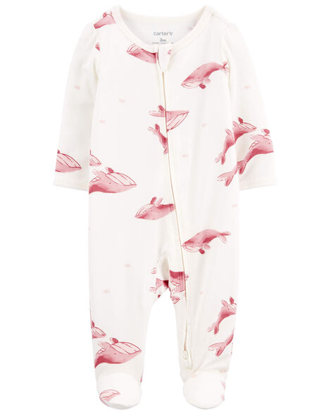 Baby Whale Print Zip-Up PurelySoft Sleep & Play Pajamas