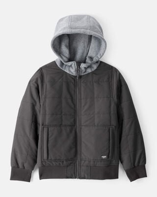Boys Long-Sleeve Midweight Quilted Sherpa Jacket - Green