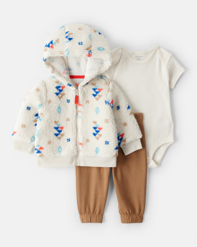 Product image 1 of Baby Boy 3-Piece DayDream Fleece Aztec Sherpa Outfit Set - Cream