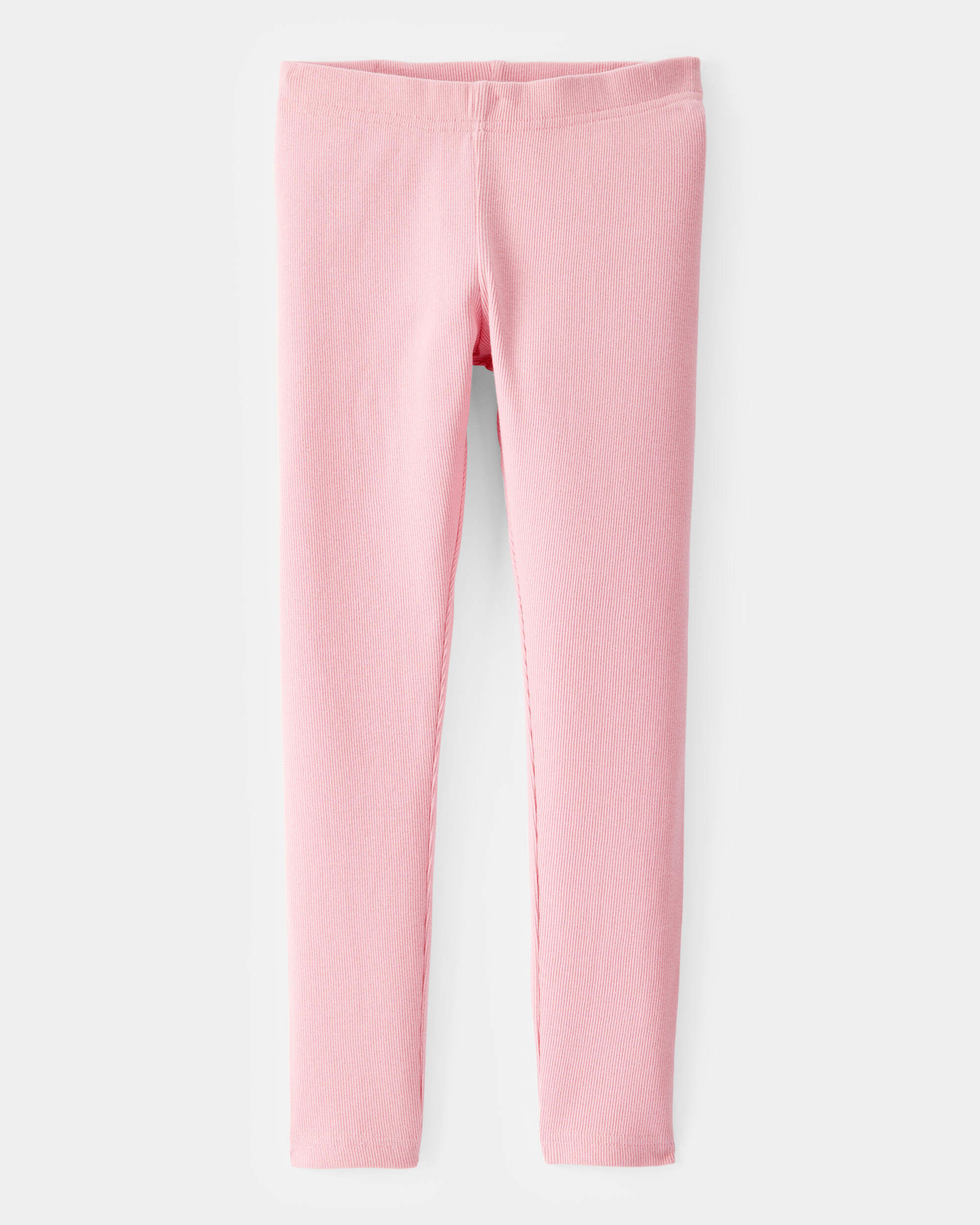 Kid Solid Cotton Ribbed Stretch Leggings - Pink