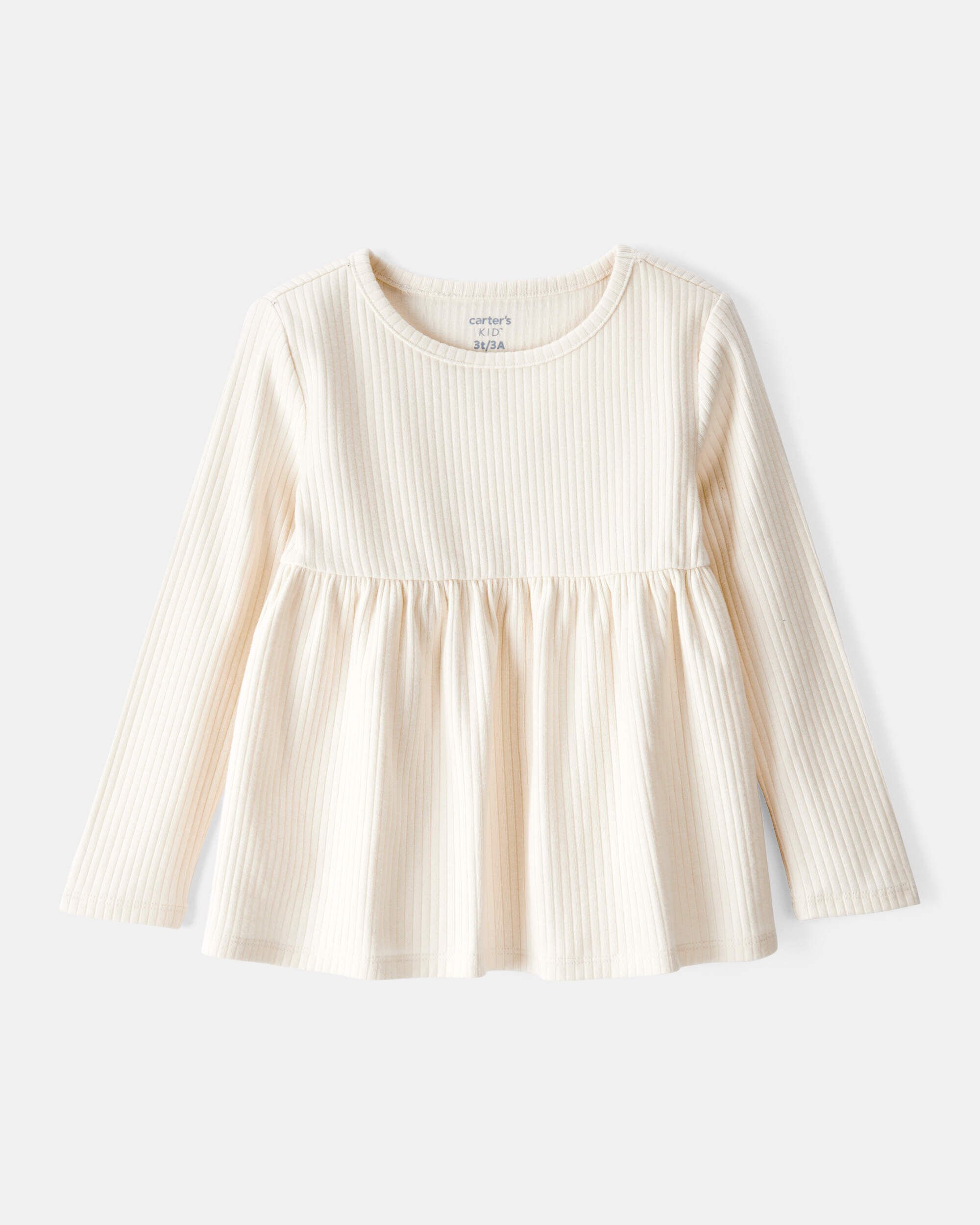 Toddler Girl Long-Sleeve Peplum Top - White