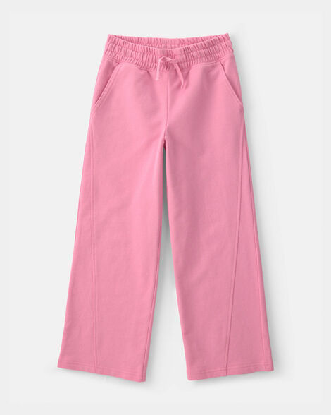 girls french terry wide-leg pants - pink
