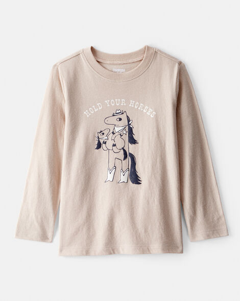 Toddler Boy Hold Your Horses Long-Sleeve Graphic Tee - Tan