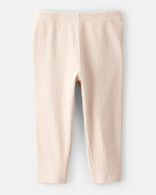 Product image 2 of Baby Girl Cotton Ribbed Stretch Leggings - Cream