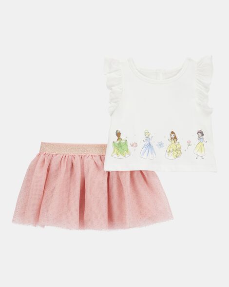baby girl 2-piece disney princesses tee & tutu skirt set - white/pink