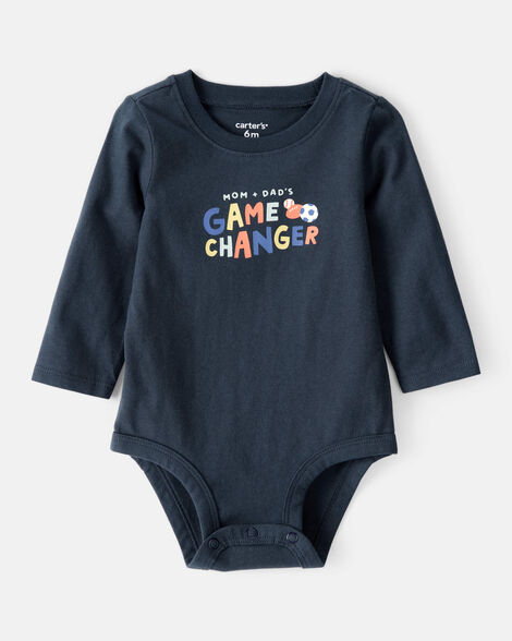 Product image 1 of Baby Boy Cotton Long-Sleeve Graphic Bodysuit - Navy Blue