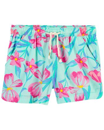 Kid Floral Print Drapey Linen Shorts