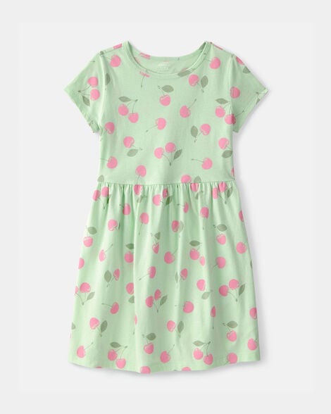 girls cherry short-sleeve dress - green